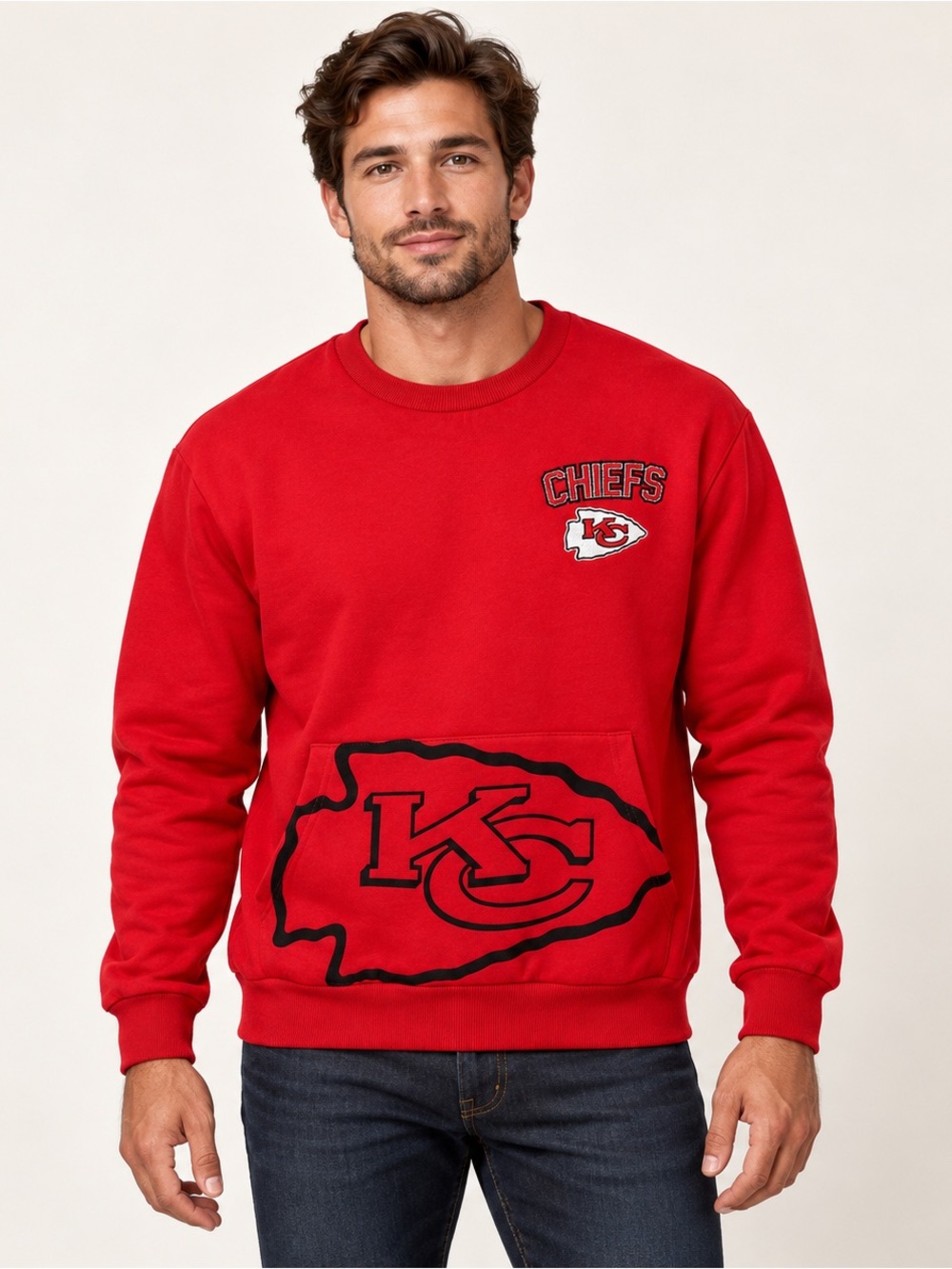 NFL Kansas City Chiefs Red Crewneck Kangaroo Pocket Sweatshirt S